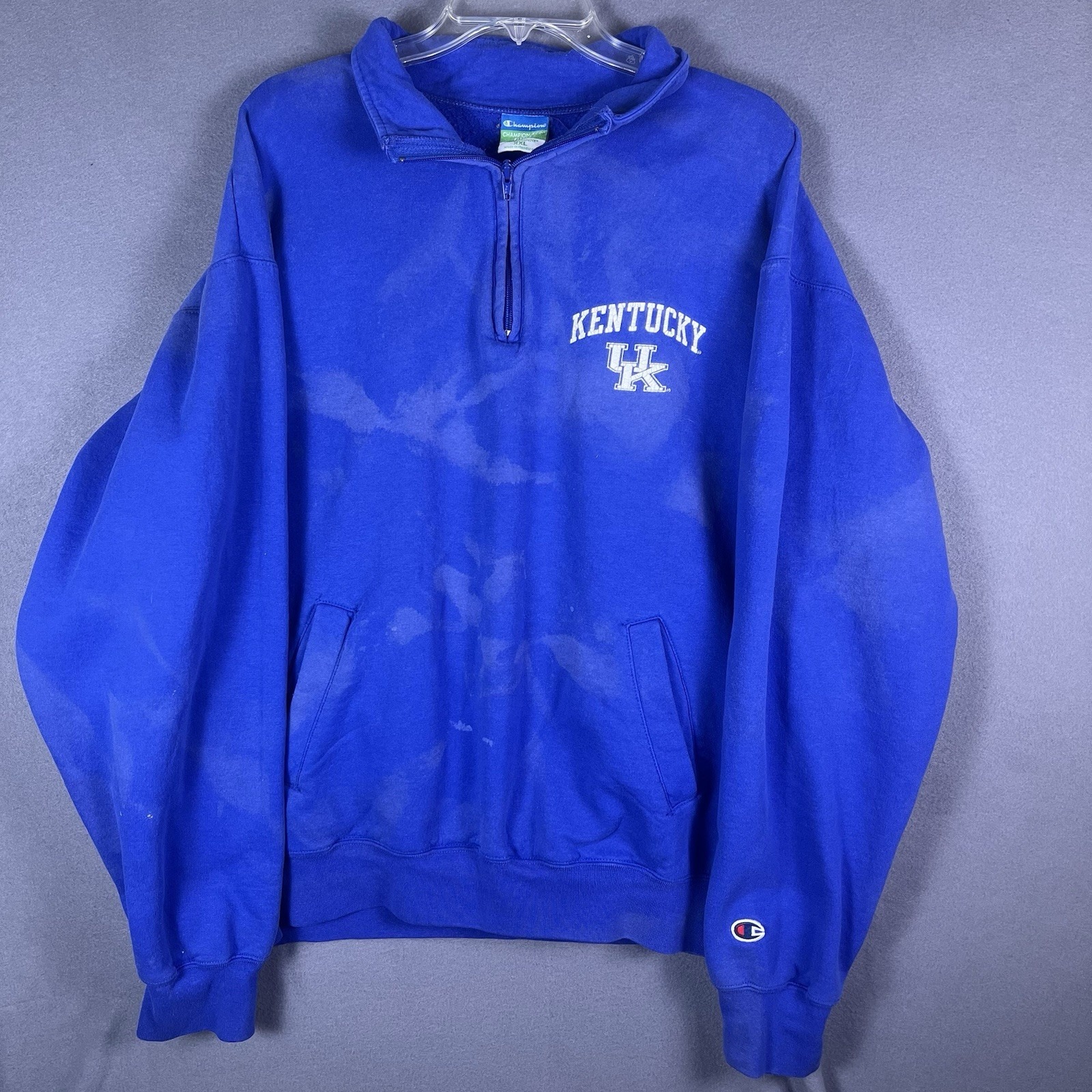Vtg Champion Kentucky Wildcats Eco Fleece Quarter Zip Sweatshirt Xxl Bleach Dye